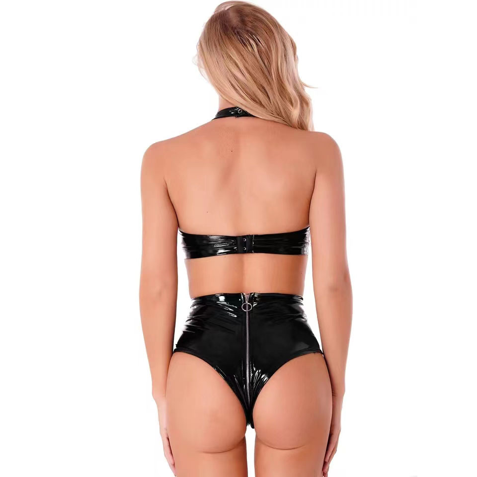 Sexy Black Shiny Pu Latex Leat - Minimizer Bra Women ulasan dan harga